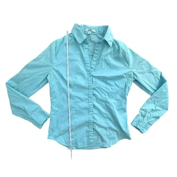 Women's Size Small Long Sleeve Button Down Shirt Blouse Blue business casual - Picture 7 of 8